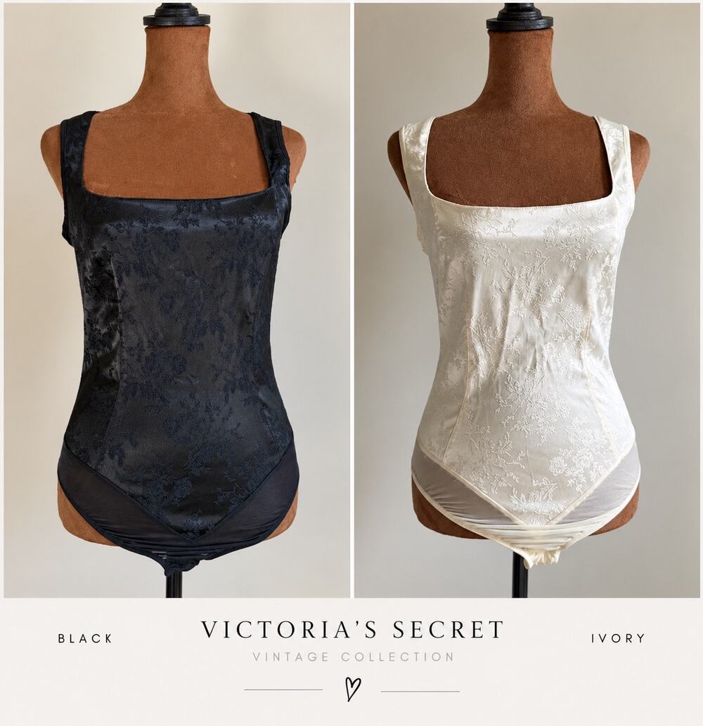 Vintage Victoria’s Secret Bodysuit Lot Black Ivory M Made USA Style 6621